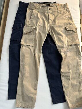 Dockers Men's Tapered Fit Slim Cargo Pants 32x32 Navy Khaki Bundle